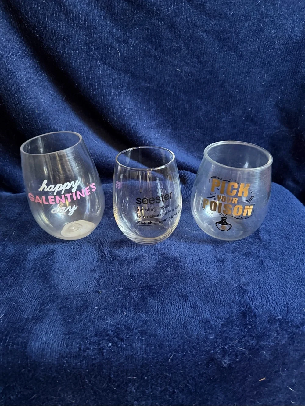 Clear Stemless Wine Glass - 'Happy Galentine's Day' Pink & White Accent